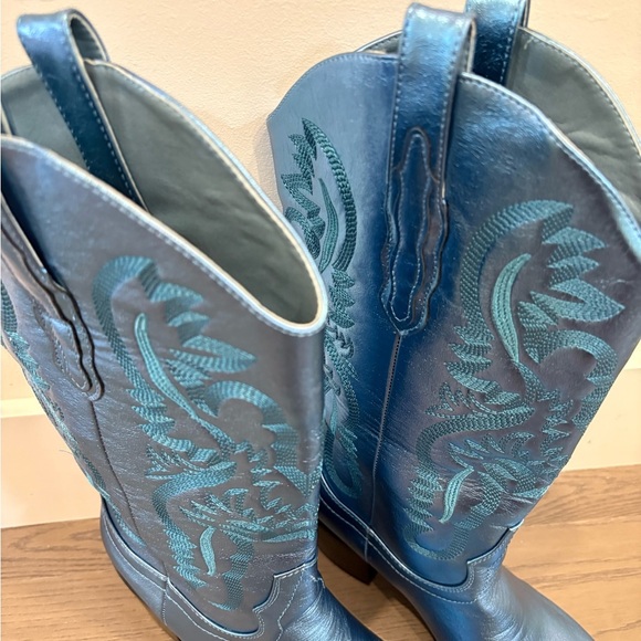 Blue Metallic Cowgirl Western Cowboy Chunky Heeled Boots Size 9 - Picture 6 of 12